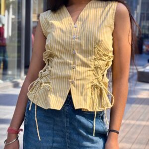 Striped Lace-Up Corset Vest