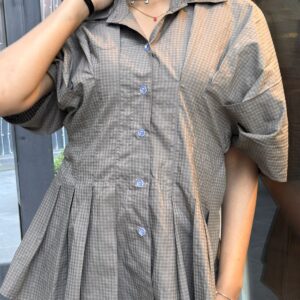 Checkered corset- waist peplum shirt