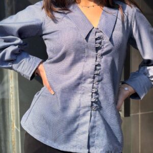 Micro check statement collar shirt